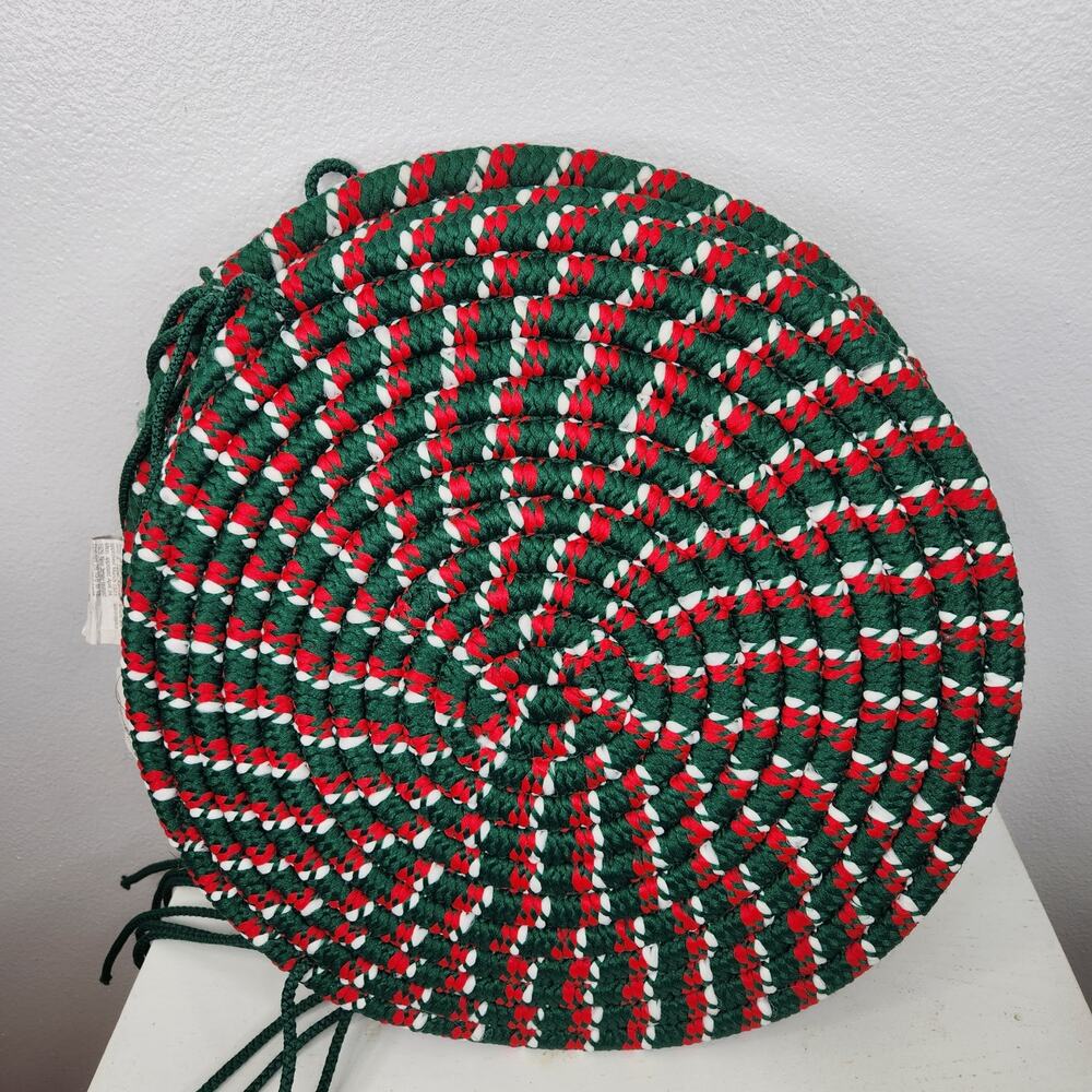 Home Maker Round Wooven Chair Cushions Green Red & White Christmas Set of 6